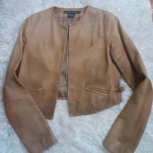 RALPH LAUREN BLUE LABEL OMBRE LEATHER  CROP JACKET